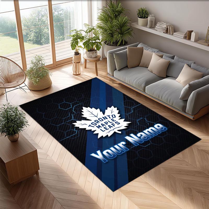 Toronto Maple Leafs Crystal Velvet Rug, Custom Name Text Personalized Non‑Slip Floor Mat for Home Decor Gift