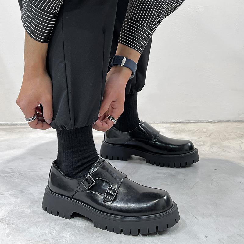 Модные мужские лакированные лоферы Мужская обувь Японский Корейский Уличный стиль Бизнес Черный Повседневный Толстая подошва Платформа Кожаные Свадебные туфли Мужские