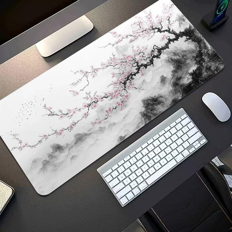 Ink Cherry Blossom Style Extralarge Extended Mouse Pad Nonslip Rubber Base Suitable for Gaming and Office Use