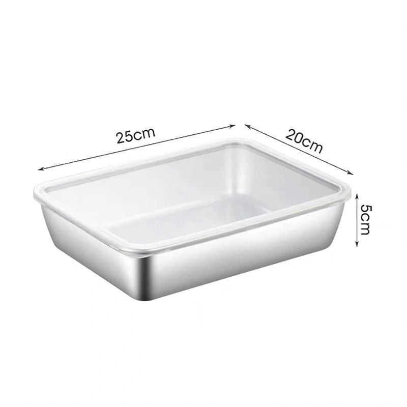 Stainless Steel Square Plate With Lid Rectangular Food Storage Pan Commercial Dish Tray Large Refreshing Lunch Box Container