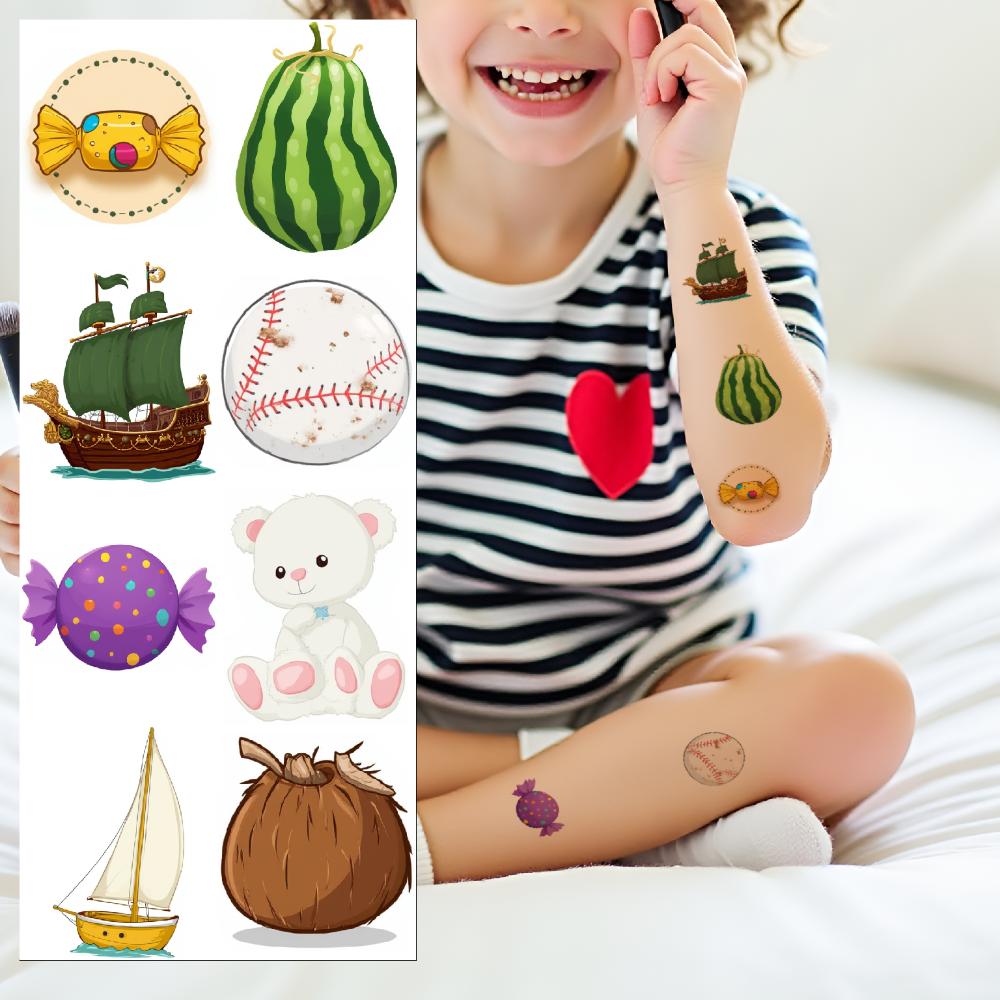 54pcs Temporary Tattoo Waterproof Long-lasting Body Stickers Robot Sticker Red Airplane Green Hat For Arms Shoulders Girls
