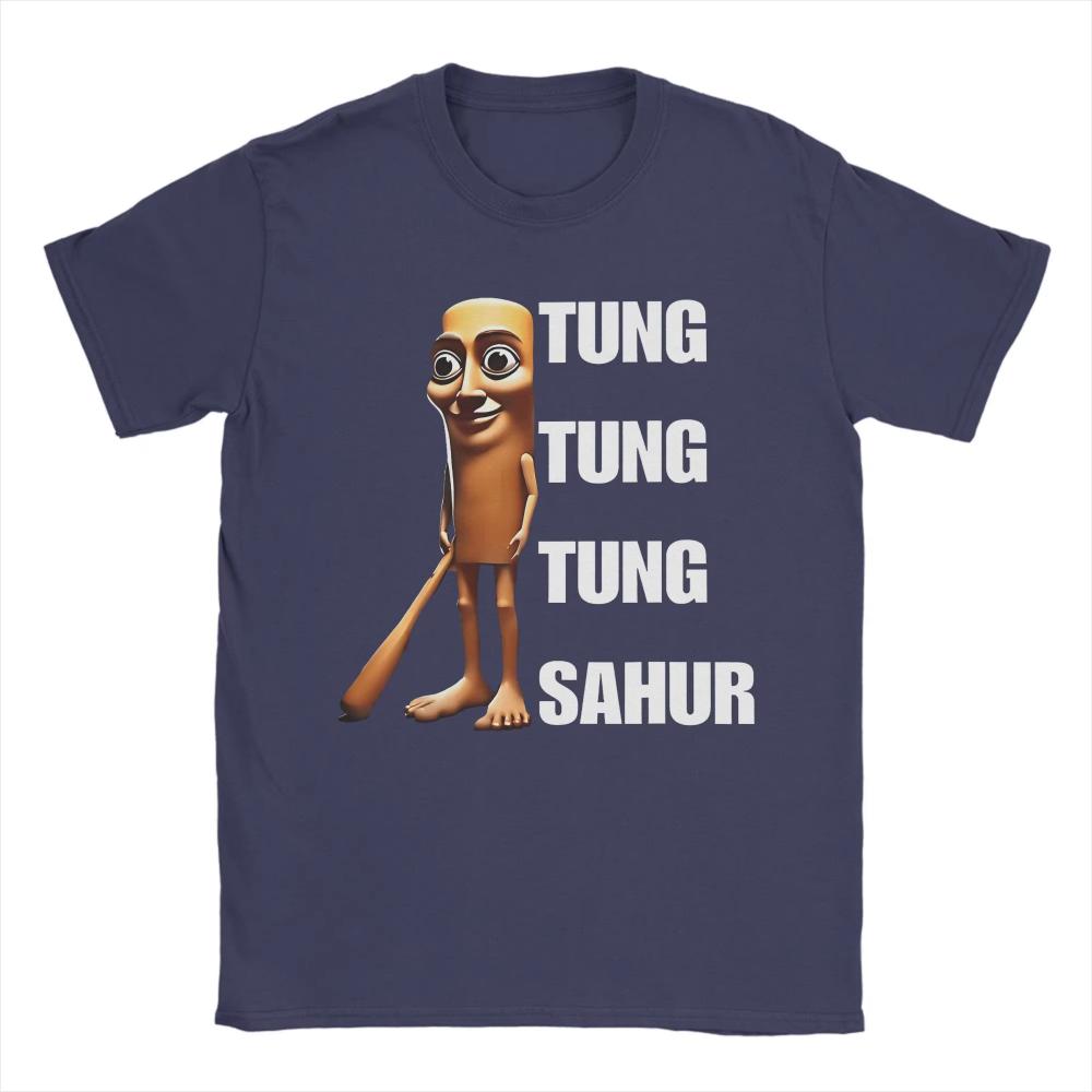 Мужская футболка Tung Tung Tung Sahur Уникальная футболка из чистого хлопка с коротким рукавом Итальянская футболка Brainrot с круглым вырезом Одежда