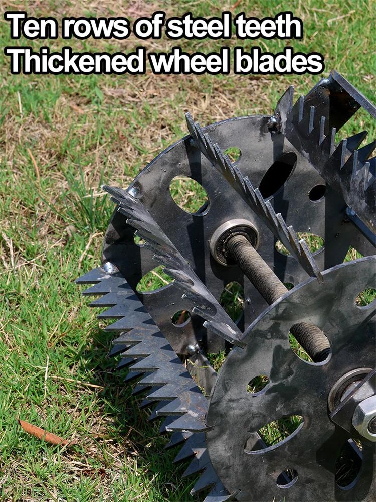 Ручная толкательная мотыга на колесах для прополки Марганцевая сталь Машина для удаления сорняков Зубья пилы Сельскохозяйственный рыхлитель Пропольщик Без ручки