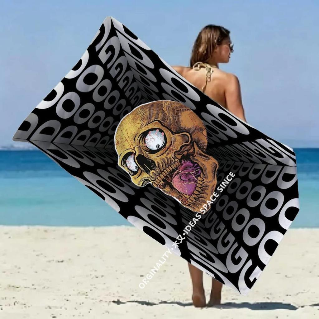 Skull Gothic Beach Towel Patterned Sunscreen And Windproof Suitable For Swimming Pool Camping Travel