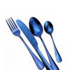 Набор столовых приборов для путешествий, многоразовый глянцевый синий набор столовых приборов из нержавеющей стали 18/8, столовая посуда, набор посуды, вилка, чайная ложка с металлическими соломинками, черный мешочек