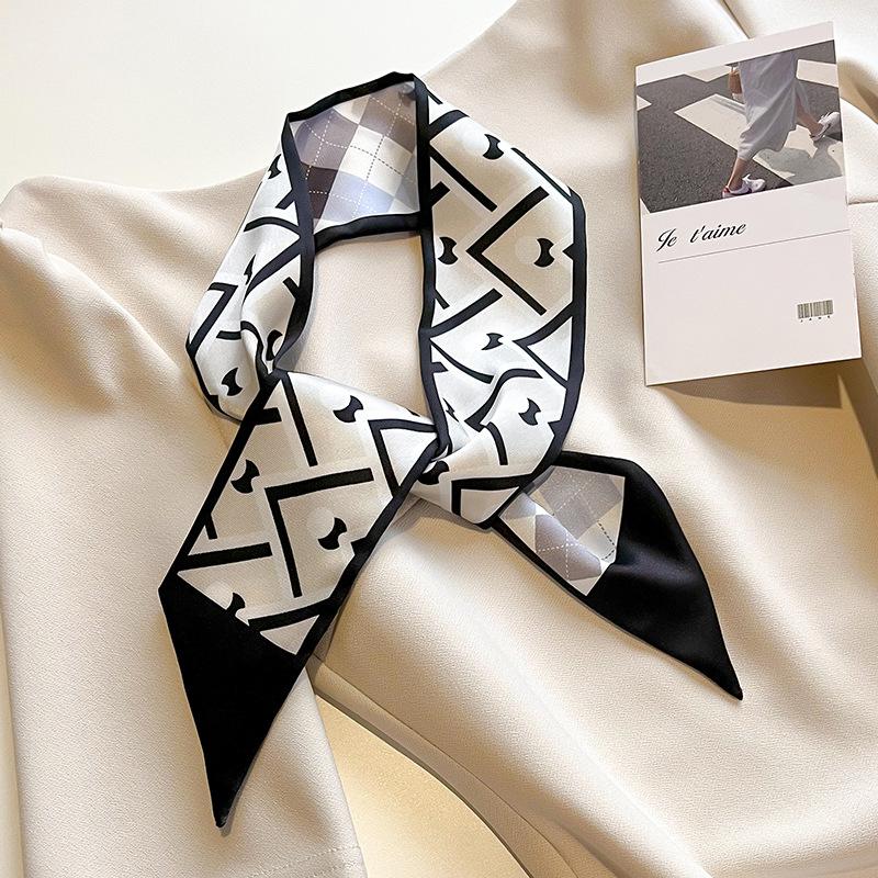 Женский длинный узкий шелковый шарф, повязка на голову, шейный галстук с принтом, роскошные брендовые аксессуары для волос, классные шарфы для девочек, лето 2021 г.