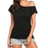 Korean Style Casual Women's Slanted Neck Off-Shoulder Irregular Short-Sleeve T-shirt