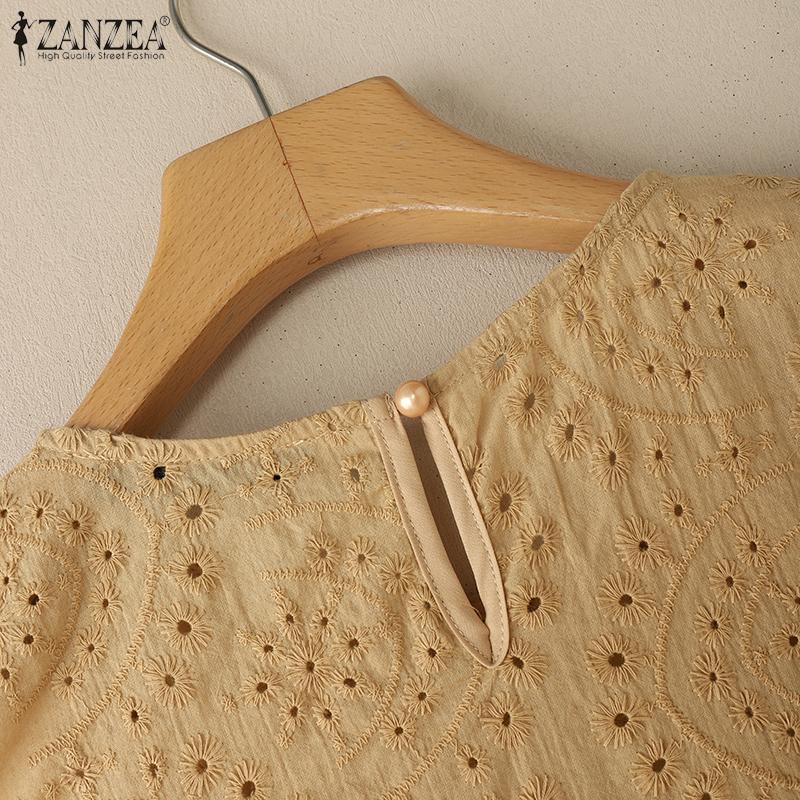 ZANZEA Женские повседневные летние майки без рукавов с круглым вырезом, вышивкой и крючком