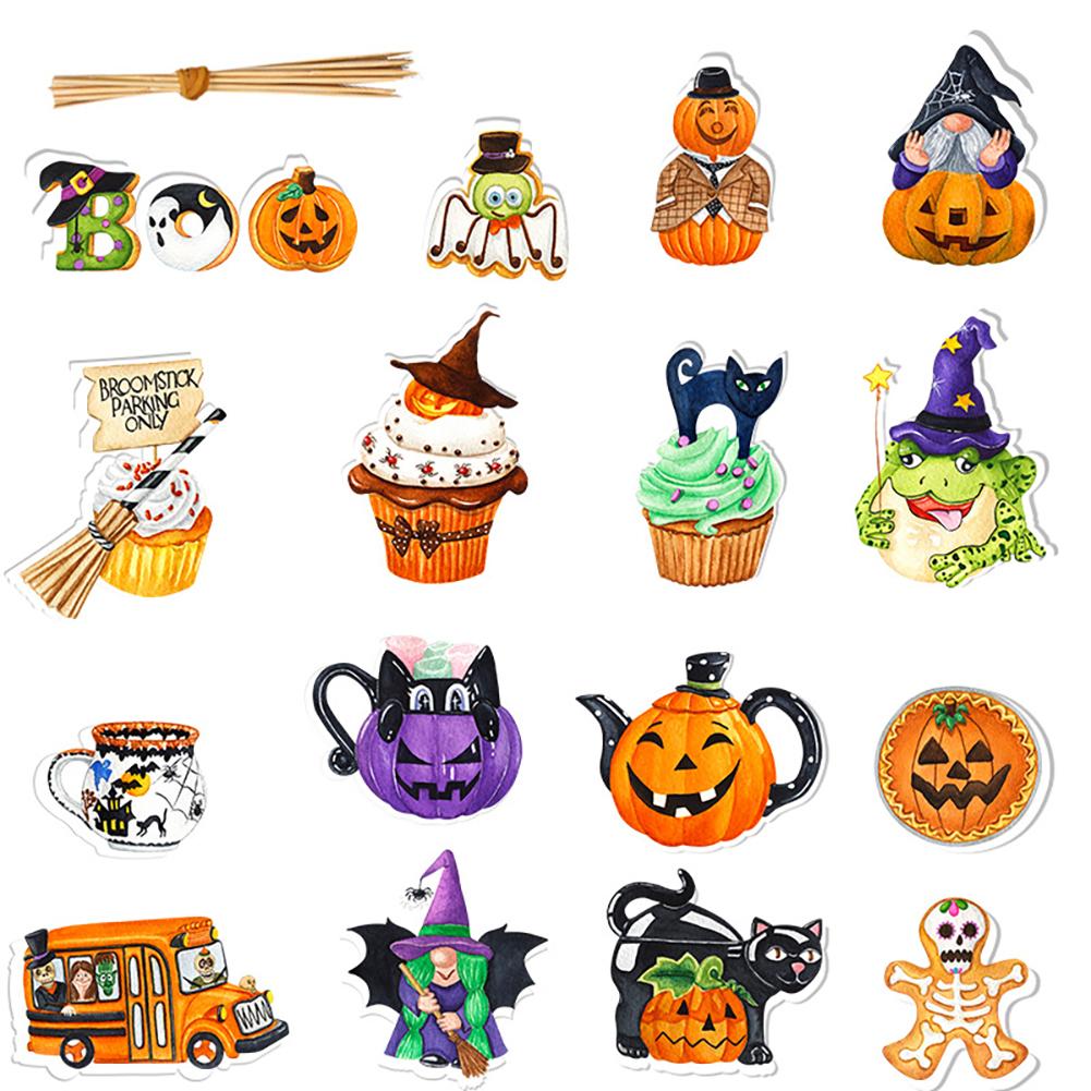 Halloween Cake Topper 16pcs Spooky Ghost Pumpkin Cupcake Decor Dessert Picks Eco-Friendly Festive Baking Supplies Halloween