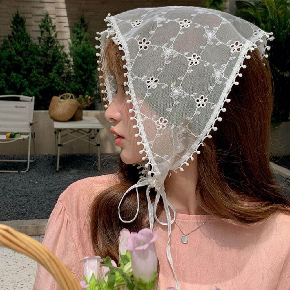 Turban Lace Hair Scarf Wraps Flower Triangle Scarf Sweet Lace Triangle Bandana Photography
