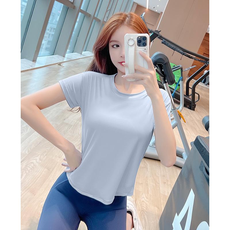 Summer thin loose outdoor sports women's fitness elastic quick-drying clothes running clothes thin yoga clothes short sleeves