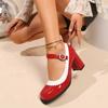 Женские туфли Мэри Джейн в стиле ретро, разноцветные, из лакированной кожи, с неглубокой пряжкой на ремешке, на толстом высоком каблуке, туфли-лодочки Sapatos Femininos