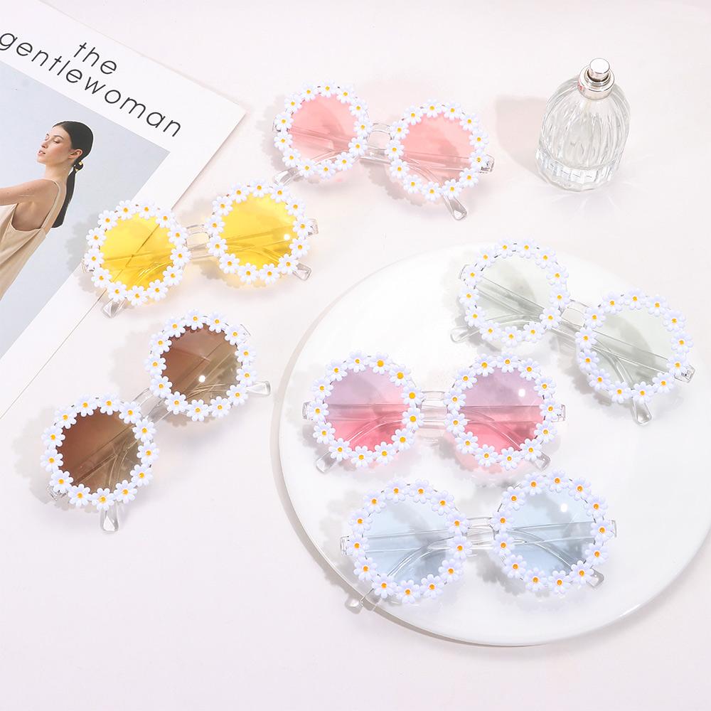 Fashion Disco Party Flower Sun Glasses Round Frame Daisy Sunglasses for Women Shades