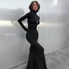 Women's Autumn Solid Color Casual High Neck Long Sleeve Slim Fishtail Dress