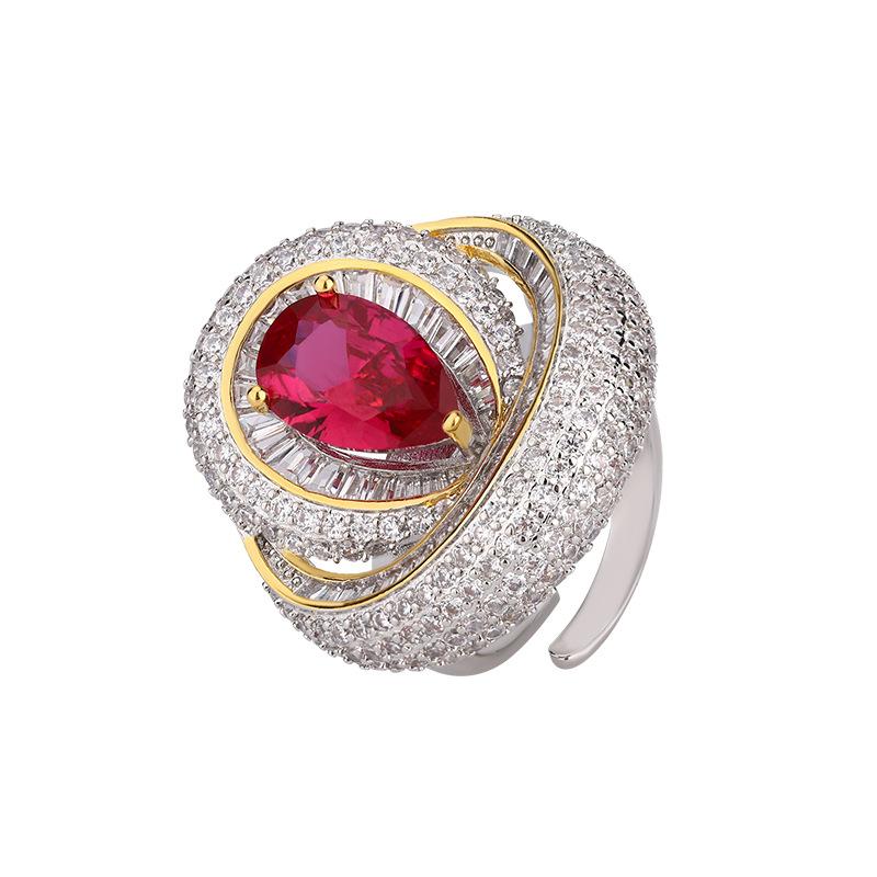 Jewelry High-End Luxury Full Diamond Ring Ruby Pigeon Blood Red Blue Pink Yellow Zirconium Women'S Pincer Ring