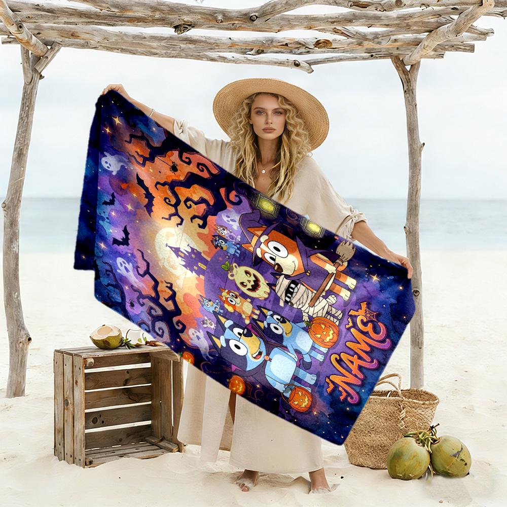 Halloween Friends Costume Customize Your Name Beach Towel High Absorbency & Quick-Dry Suitable for Swimming Gym Camping Yoga Vacation