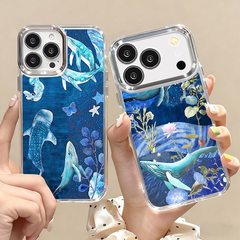 Чехол для iPhone 17 Pro Max Синий Гигантский Кит Морской Узор Мягкий Силиконовый Чехол Для Funda iPhone 16 Pro Max 15 14 13 12 11 17 Air