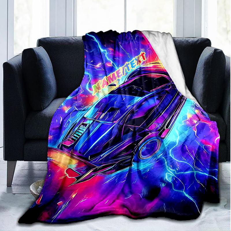 1PC Custom Name "Electric Speed: Neon Rush" outdooor Flannel blankets Throw Blanket All-Season Throw Gift Bedspread for Couch, Bed, Camping Holiday Bi