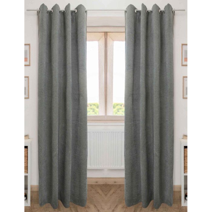 Lot de 2 rideaux occultant phoniques et thermiques chenille doublés polaire 140 x 240 cm "Osiris" Le fil d'Ariane