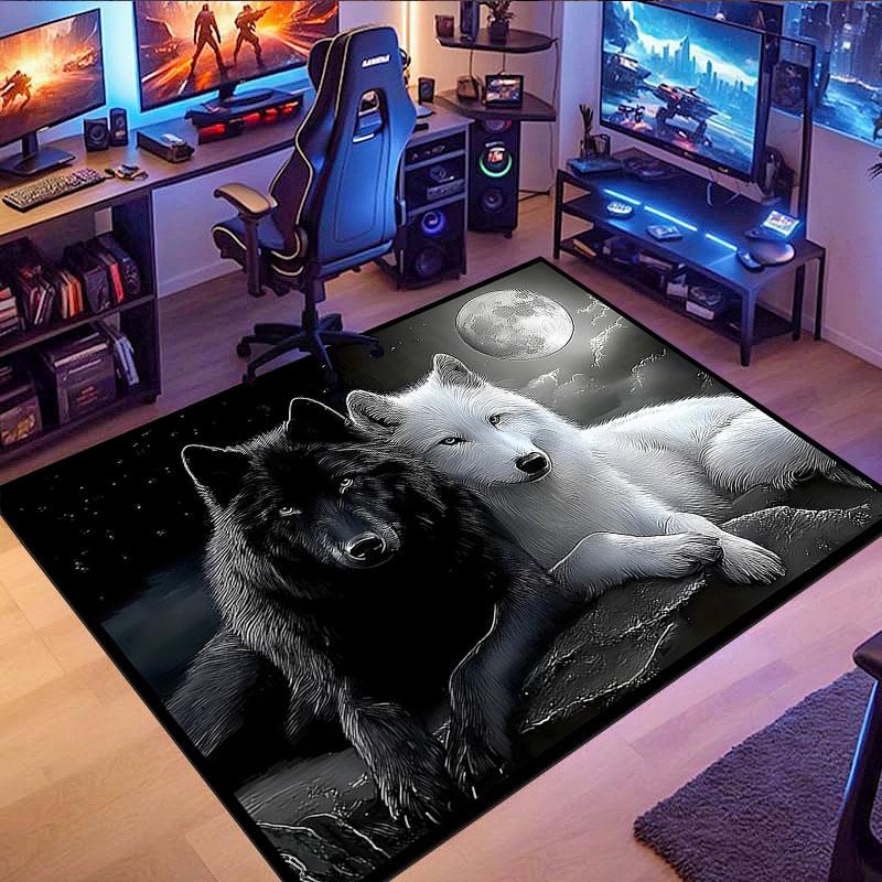 Wolf-themed rug, non-slip rug, suitable for living room, bedroom, game room, computer room and home décor.
