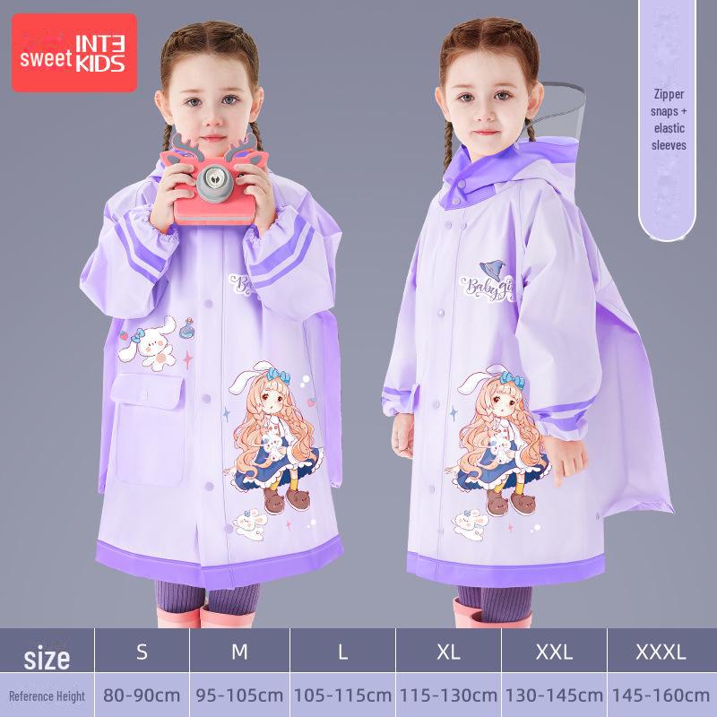 2025 Новый водонепроницаемый плащ для девочек на всю длину тела для начальной школы, надевается поверх рюкзака