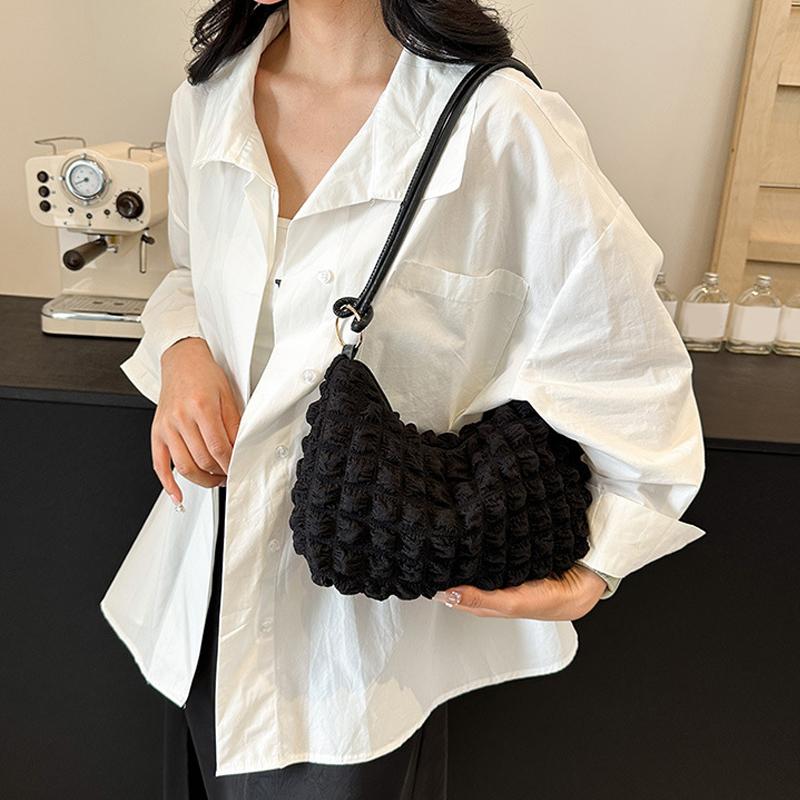 Canvas Wrinkle Bag for Women Shoulder Bags Pleated Bubbles Handbags Padded Casual Underarm Quilted Bag Tote Cloud Bag Purse