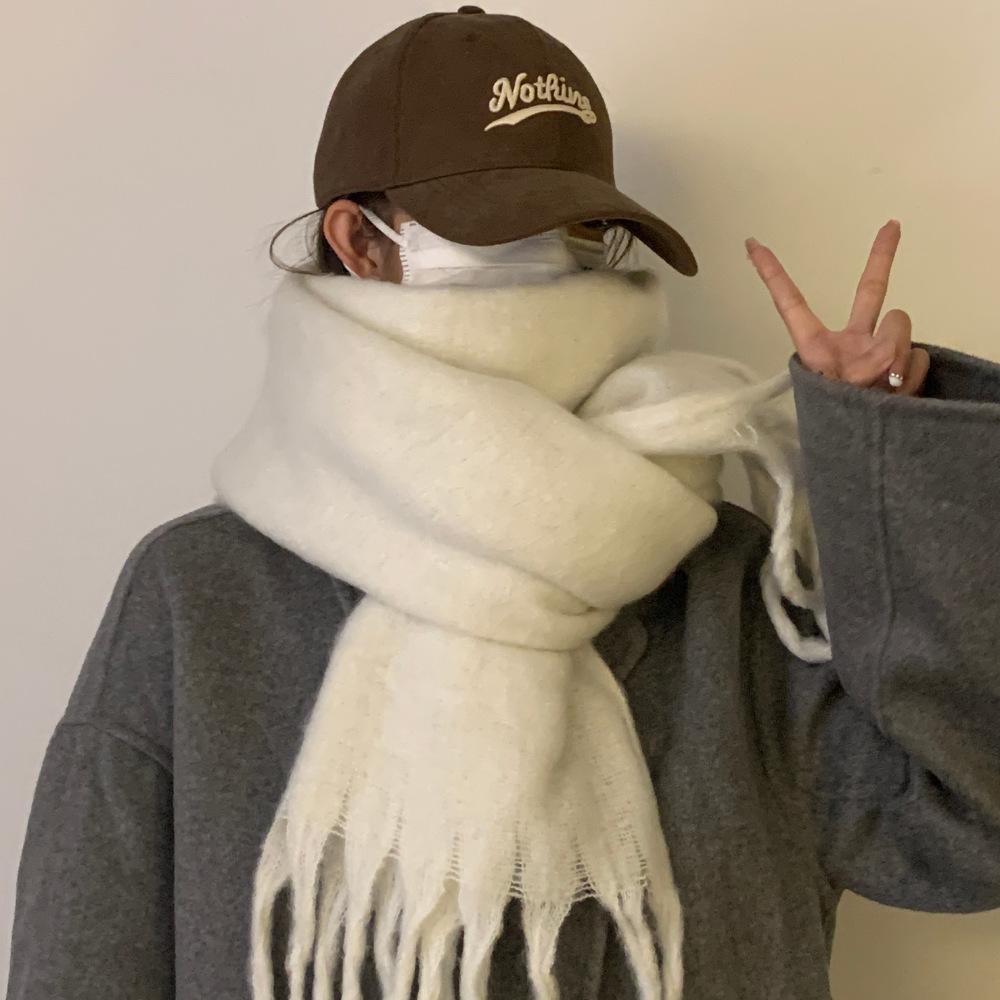 2025 Autumn/Winter New Women'S Extended Thick Solid Color Mohair Scarf Coarse Braid Student Shawl Neck