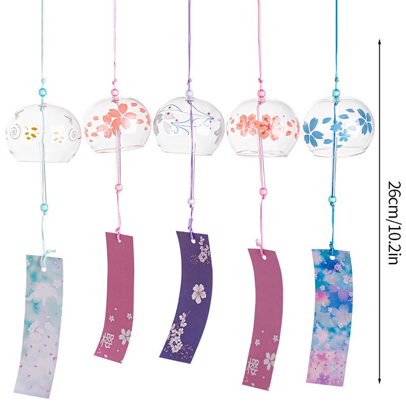 Japanese Sakura Glass Wind Chime Wind Bell Kawaii Room Decor Aesthetics Wind Campaigns Wall Decor Music Bell Sound Wind Spinner