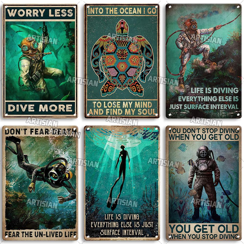 Художественный Плавание Металлический Знак Дайвинг Жестяной Плакат Спорт Океан Декоративная Тарелка Настенный Декор Гараж Бар Паб Клуб Отель Кафе Кухня