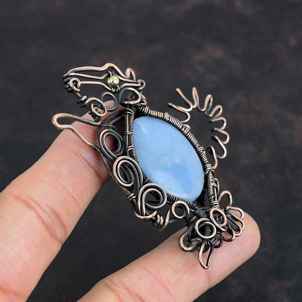 Angelite Pendant Copper Wire Wrapped Pendant Angelite Jewelry Rabbit Pendant Gemstone Handmade Pendant Copper Wire Jewelry Gifts For Mother