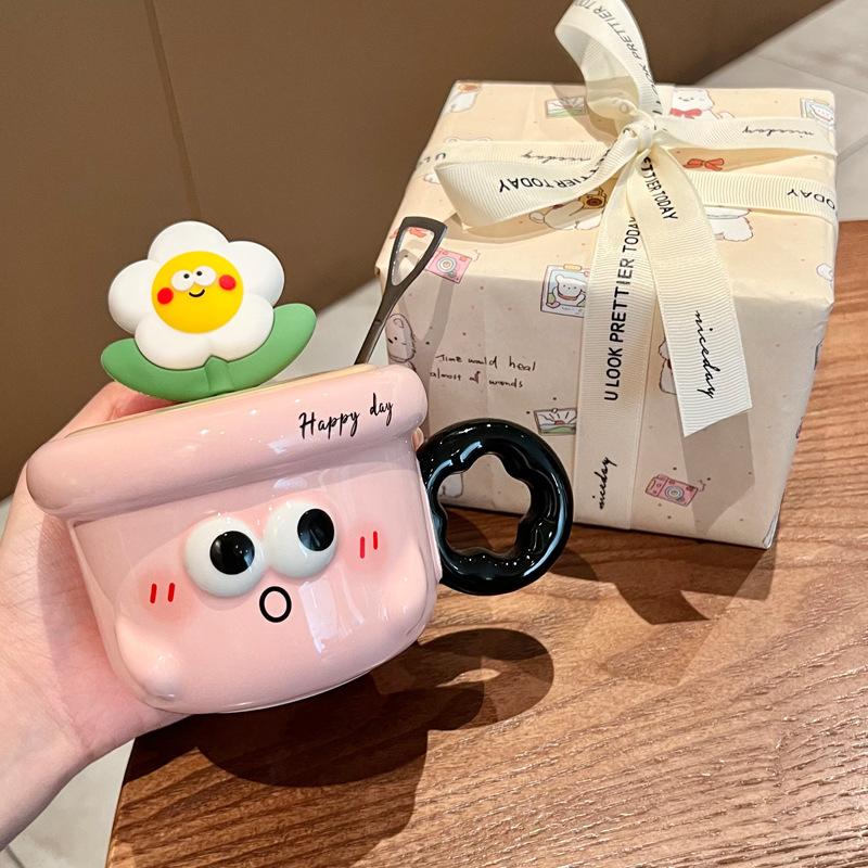 Милая керамическая кружка с цветами, высокая ценность, офисная кофейная кружка, чашка для питья для пары с крышкой, для подарка на день рождения девушки