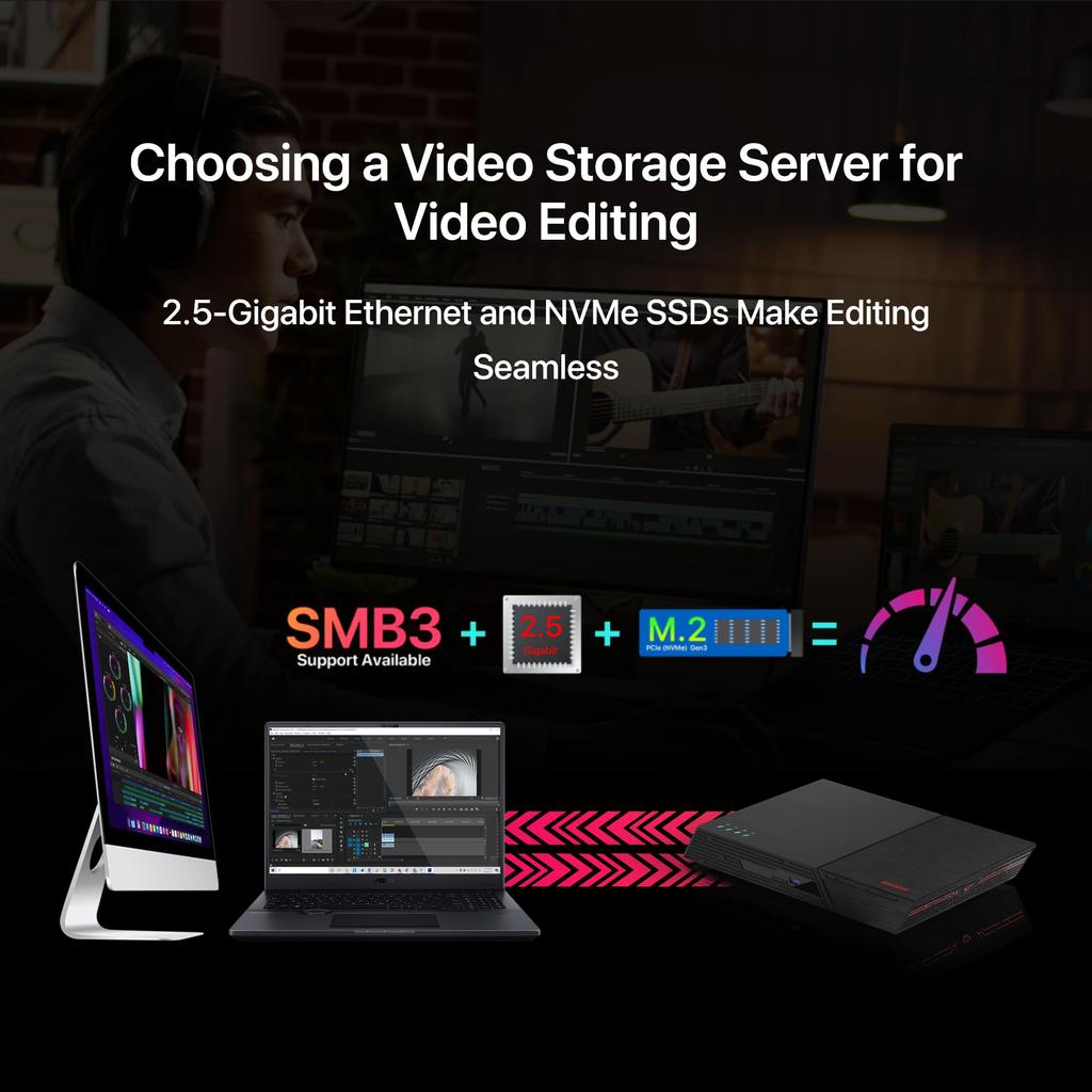 ASUSTOR ASUS Дочерний SSD NAS 6-отсековый FS6706T Flashstor 6 NvMe SSD слот Intel Celeron N5105 Четырехъядерный высокоскоростной порт DDR4 4 ГБ памяти HDMI оборудован