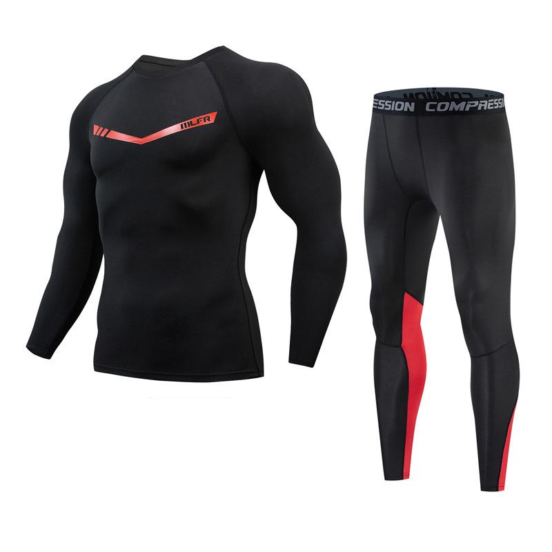 Мужские быстросохнущие красные спортивные тайтсы и костюм с длинным рукавом для бега, тренировок, баскетбола и фитнеса - Идеально для осени и зимы.