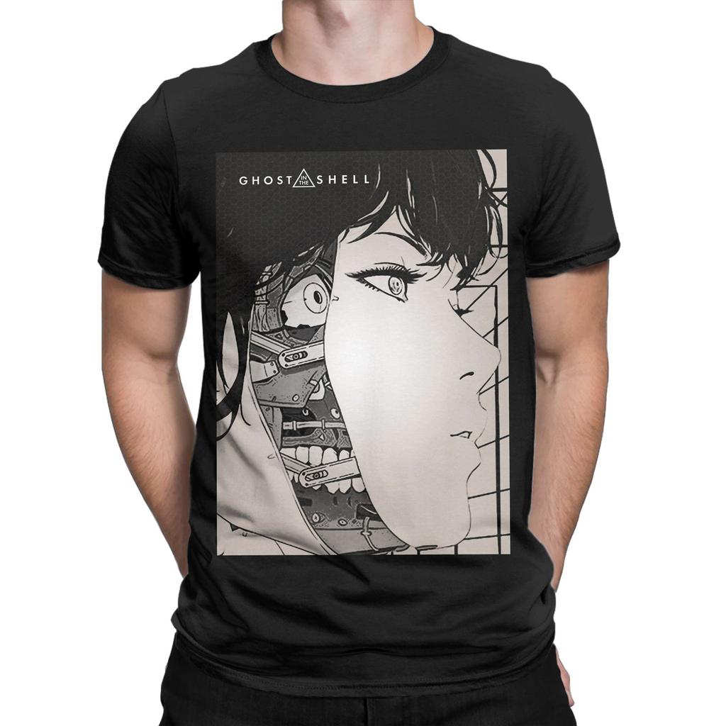 Ghost in the Shell T Shirts Men Cotton Vintage TShirts Crew Neck Tee Shirt Short Sleeve Clothing Printed
