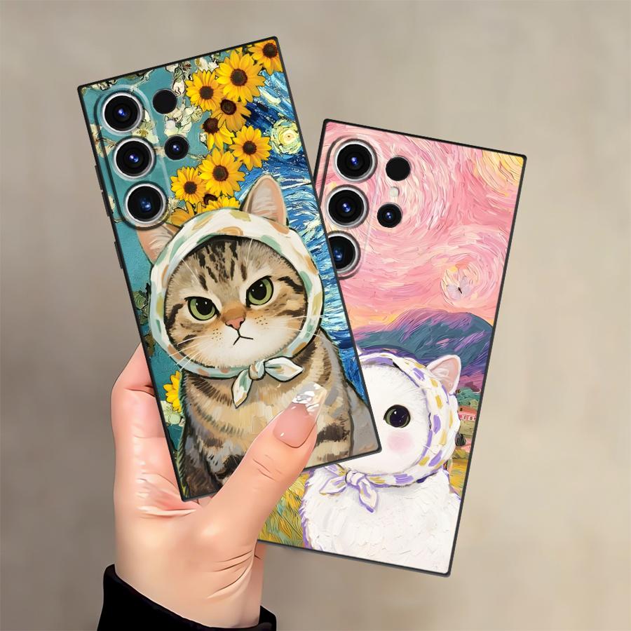 Чехол для телефона Funda для Samsung Galaxy S26 Ultra S23 S24 Note 20 8 9 10 S20 Ultra S10 S9 S21 FE S25 Plus Мультяшный милый кот