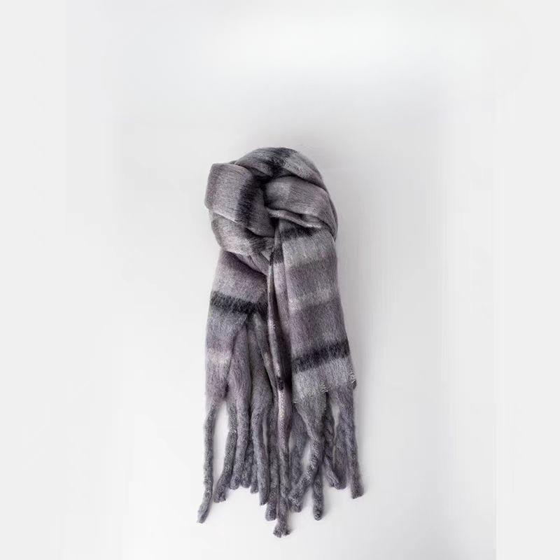 Клетчатый шарф женский корейский атмосферный теплый новый сухой розовый осенне-зимний белый мягкий бахромчатый платок-шарф