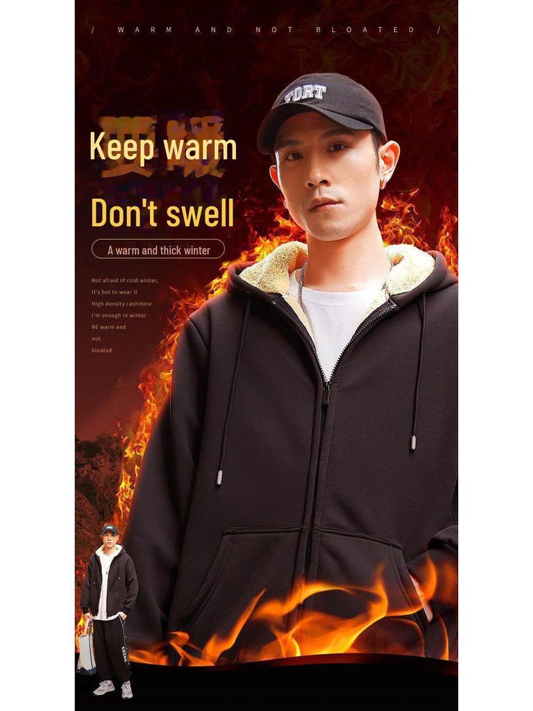 2024 Мужская толстая плюшевая овчина куртка-свитер с воротником-стойкой