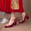 Wedding Shoes Women's Thick Heel Xiuhe Wedding Dress 2024 New Niche Red Bridal Shoes Pregnant Women Are Not Tired Feet Single Shoes