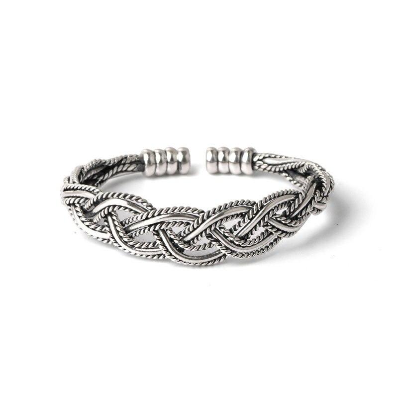 925 Sterling Silver Twist Hollow Bracelet Bangle Female Male Retro Hand Jewelry