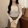 Elegant Women One-word Shoulder Knitted Pullover Sweater Autumn New Long Sleeve Shirt Ladies Korean Fashion Solid Color Casual Sweaters Clothes 2331