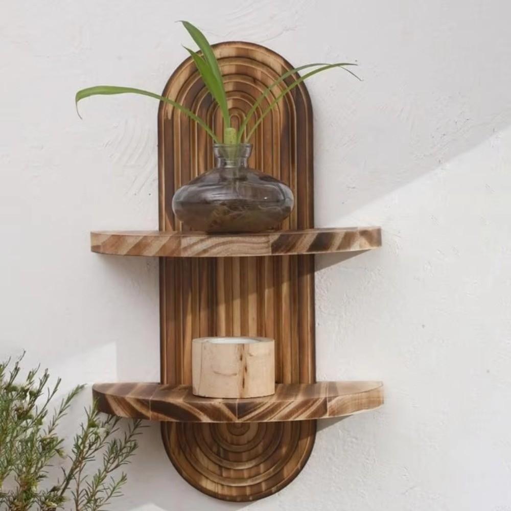 Oval Threaded Arched Floating Shelf Natural Artistic Wooden Stand Boho Style Rack  Plant Decorative
