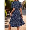 Cross-Border European and American Summer New Fashion Dots Print Waist Hugging Frill Short Sleeve Mid-Length Dress Dress