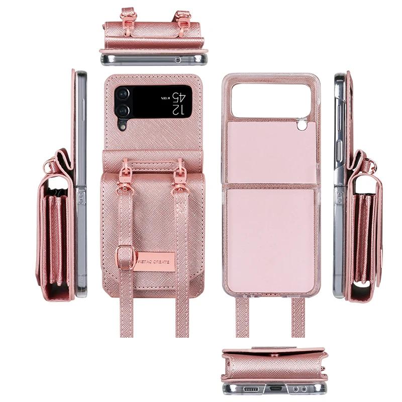 Чехол-кошелек с ремешком через плечо для телефона Samsung Galaxy Z Flip 6 Z Flip 5 4 3 Flip4 Flip3 Кошелек с отделением для карт и держателем из искусственной кожи