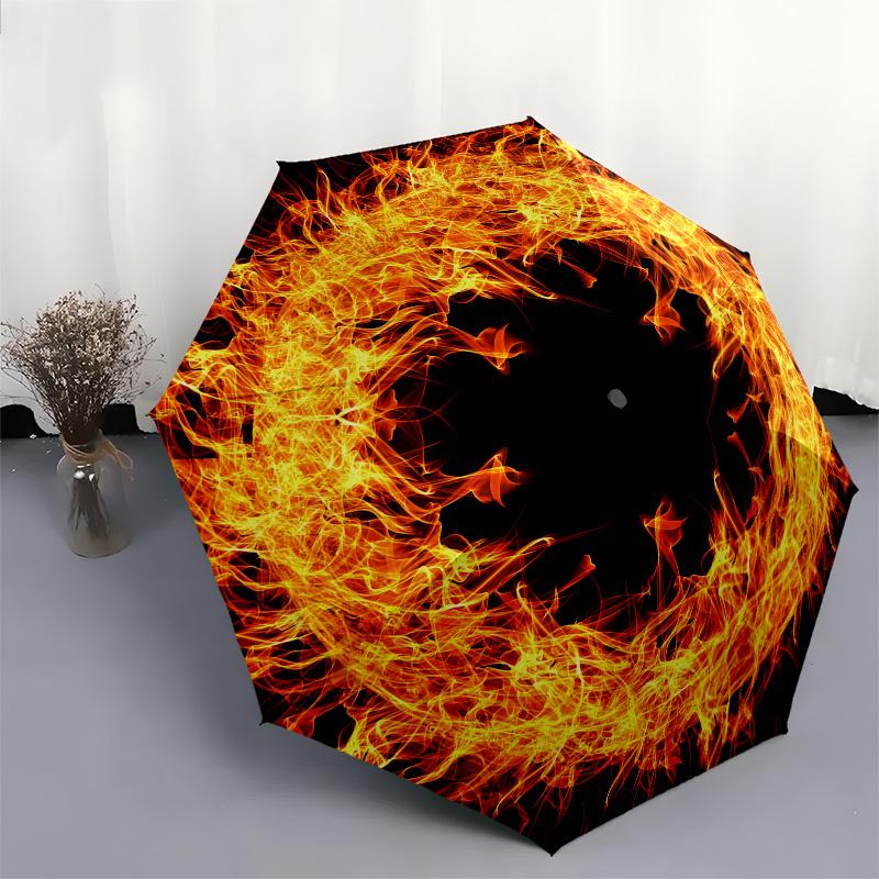 Flaming Circle Wall Decal - Fire Art Umbrella, Portable 3-Fold Umbrella for Men & Women,Halloween & Christ