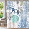 Nautical Coastal Shower Curtain Starfish Seashell Coral Ocean Beach Themed Bath Curtains Fabric Bathroom Decor with Hooks