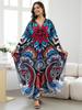Vintage Printed V Neck Batwing Sleeve Plus Size Kaftan Beach Dress 2024 Summer Women Boho Beachwear Bathing Suit Cover Up Loose Robe Q1588