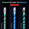 2.4A Flowing Colors LED Glow USB Charger Type C Cable for Android Micro USB Charging Cable for iPhone 11 12 Pro Max Samsung Charge Wire Cord