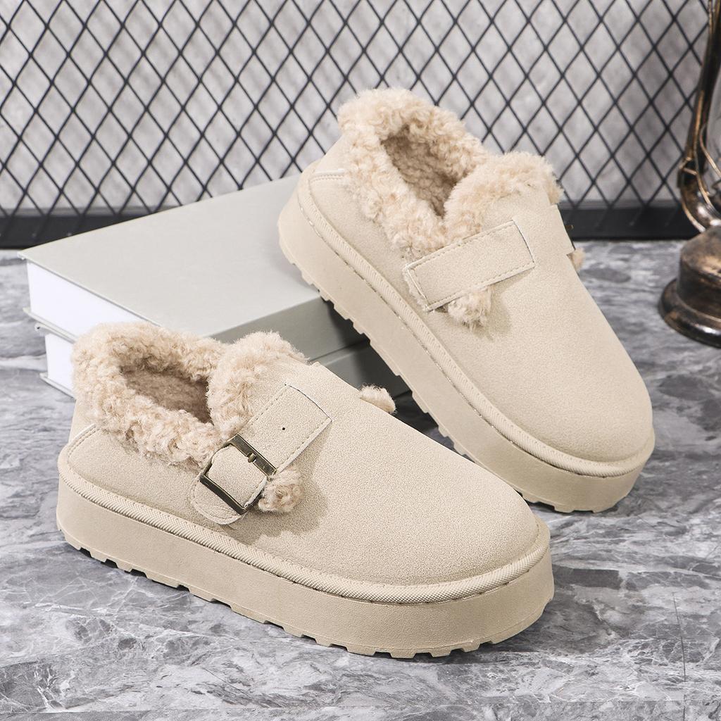 Зимние плюшевые теплые зимние сапоги женские модные ботильоны на платформе с пряжкой женские нескользящие хлопковые туфли на толстой подошве женский размер 44