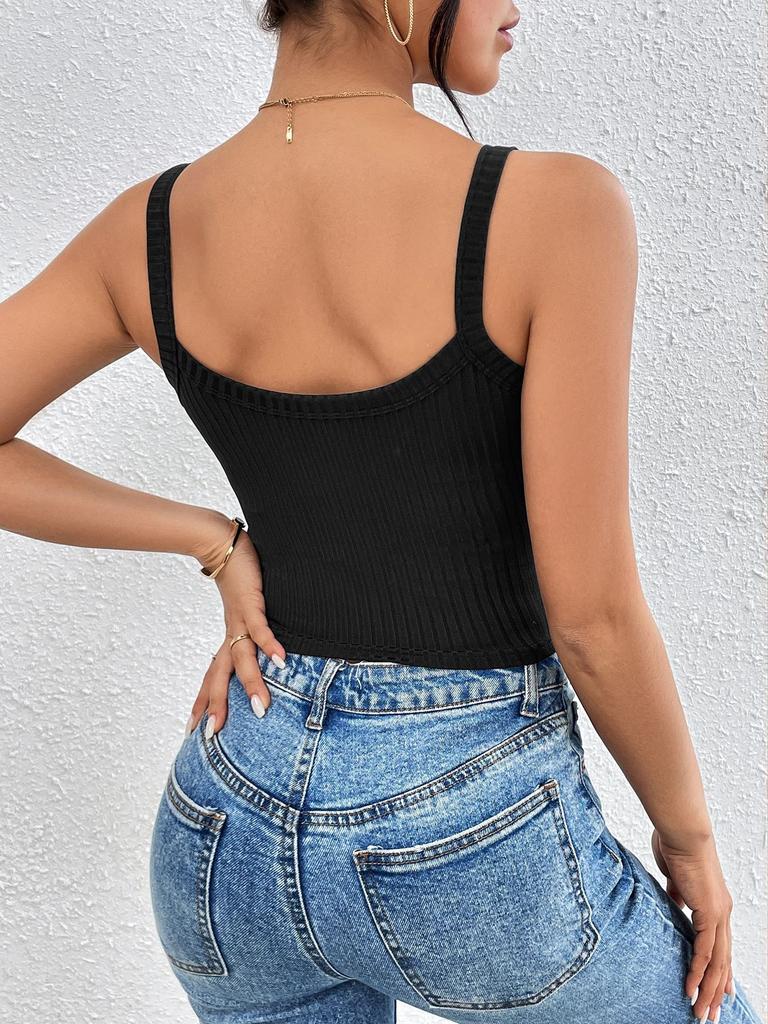 Square Neck Ribbed Tank Top Spaghetti Strap Crop Tops Casual Women Summer Knitting Camis Solid Color Camisole Fashion Tube Sleeveless Vest Y2K Clothe