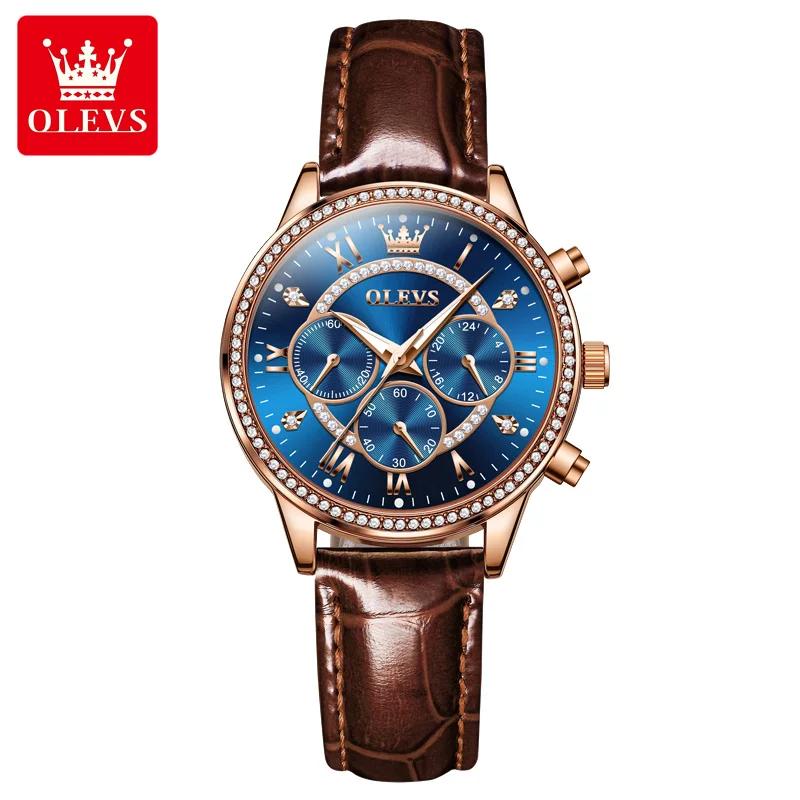 Women's Watches Fashion Elegant Diamond Bezel Watch for Ladies Soft Leather Strap Waterproof Luminous Chronograph